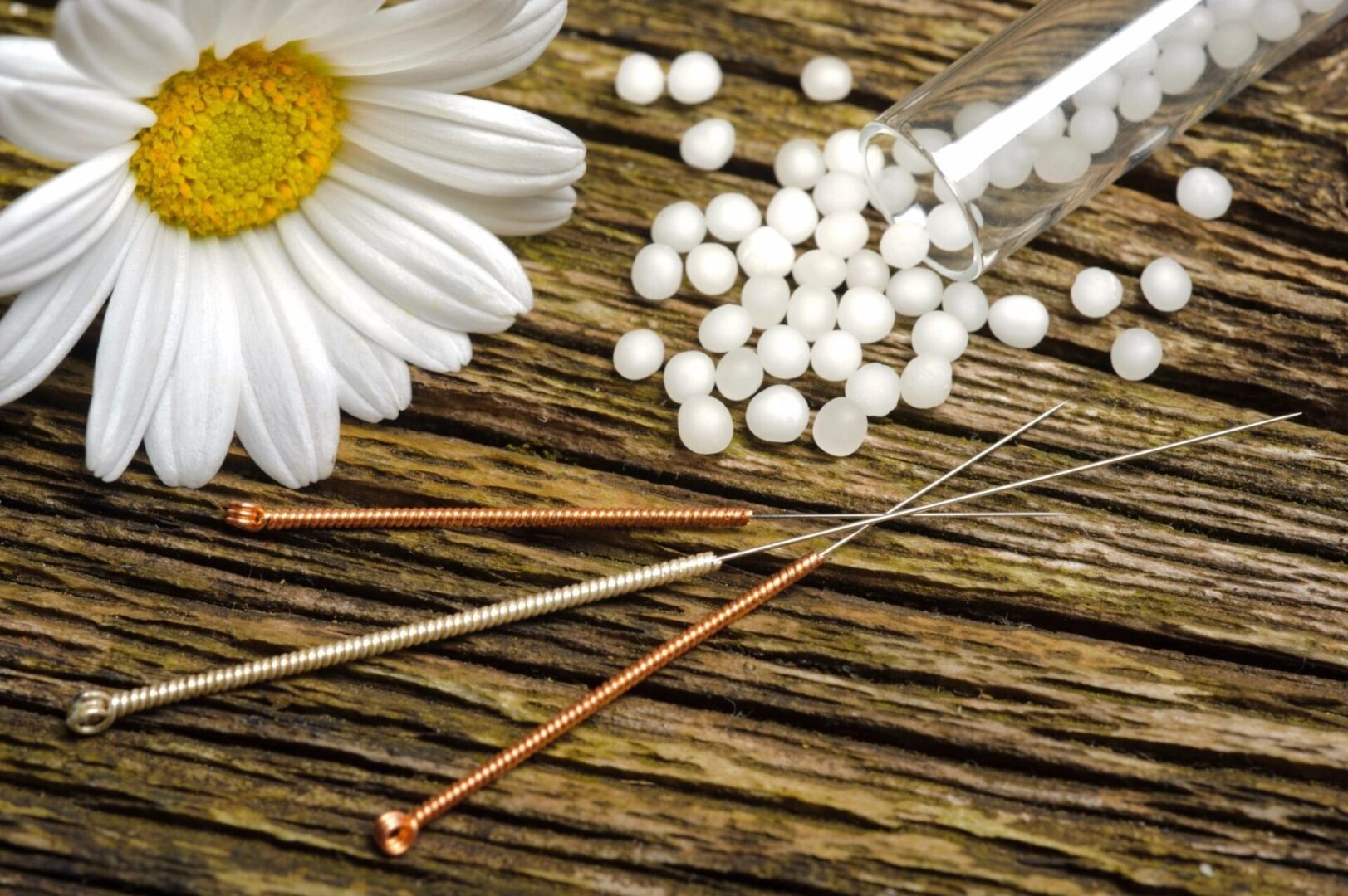 Image of white flower and acupuncture